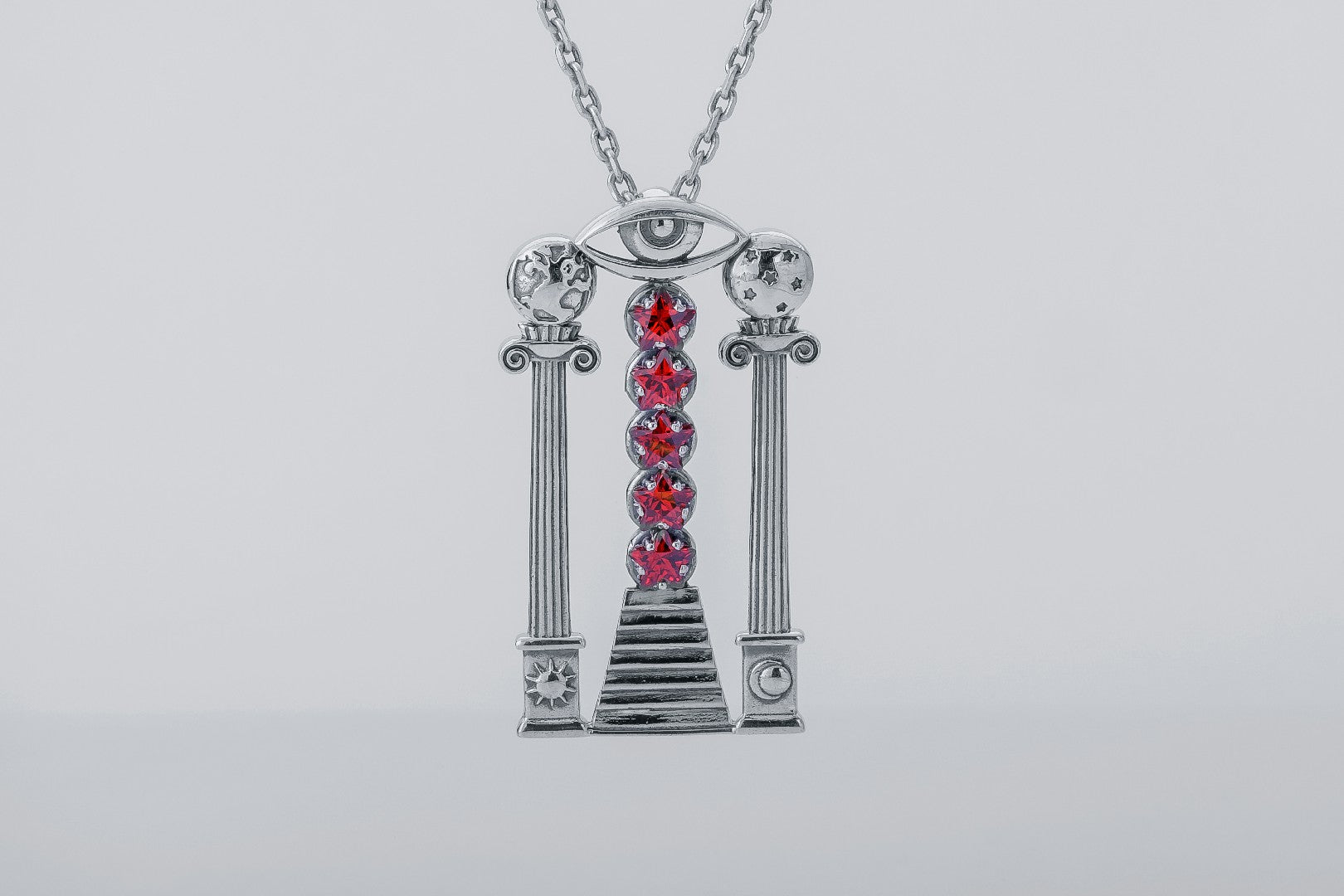 Masonic Pendant with Red Gemstones