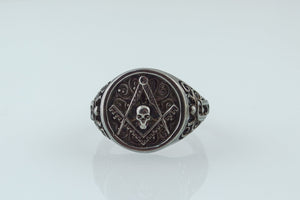 Ring with Masonic Symbol Ruthenium Plated Sterling Silver Black Limited Edition Jewelry - vikingworkshop