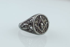 Ring with Masonic Symbol Ruthenium Plated Sterling Silver Black Limited Edition Jewelry - vikingworkshop