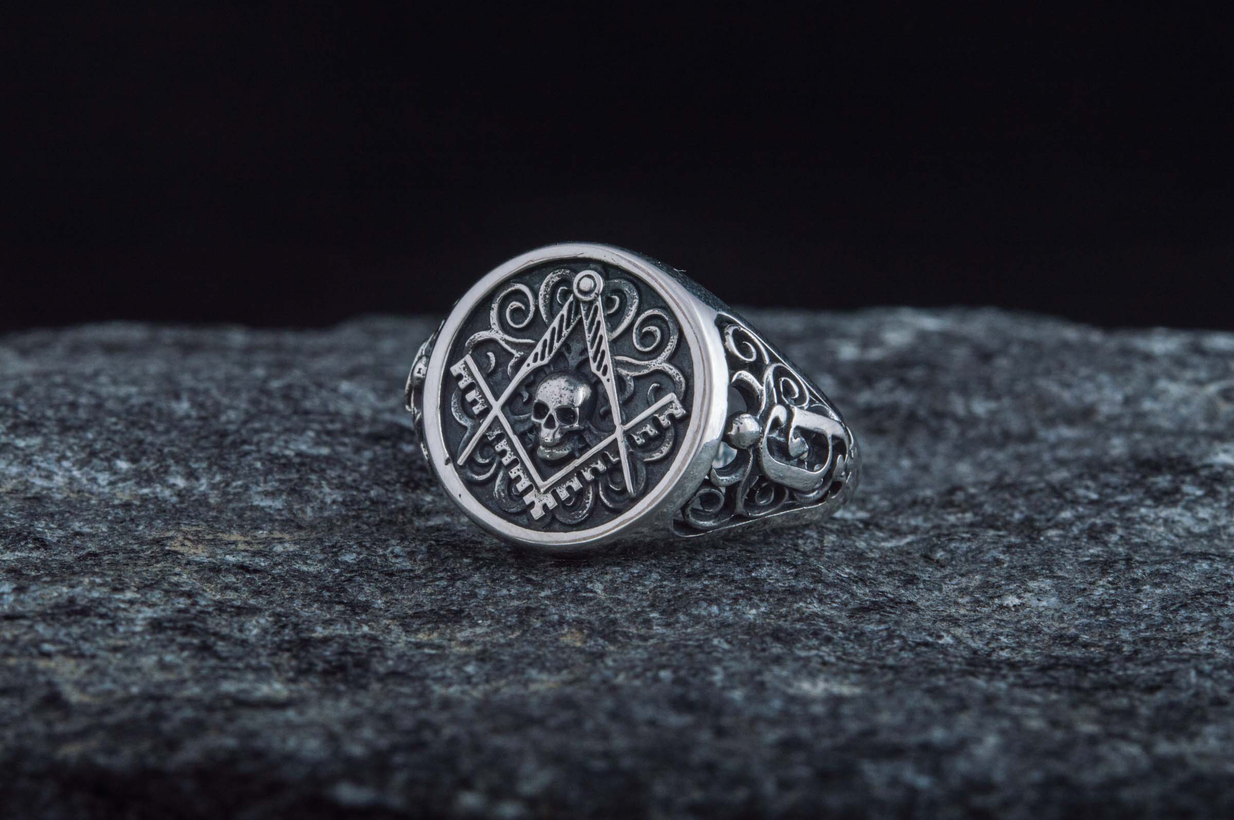 Ring with Masonic Symbol Sterling Silver Handcrafted Jewelry - vikingworkshop