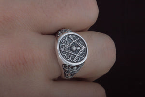 Ring with Masonic Symbol Sterling Silver Handcrafted Jewelry - vikingworkshop