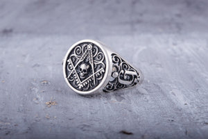 Ring with Masonic Symbol Sterling Silver Handcrafted Jewelry - vikingworkshop