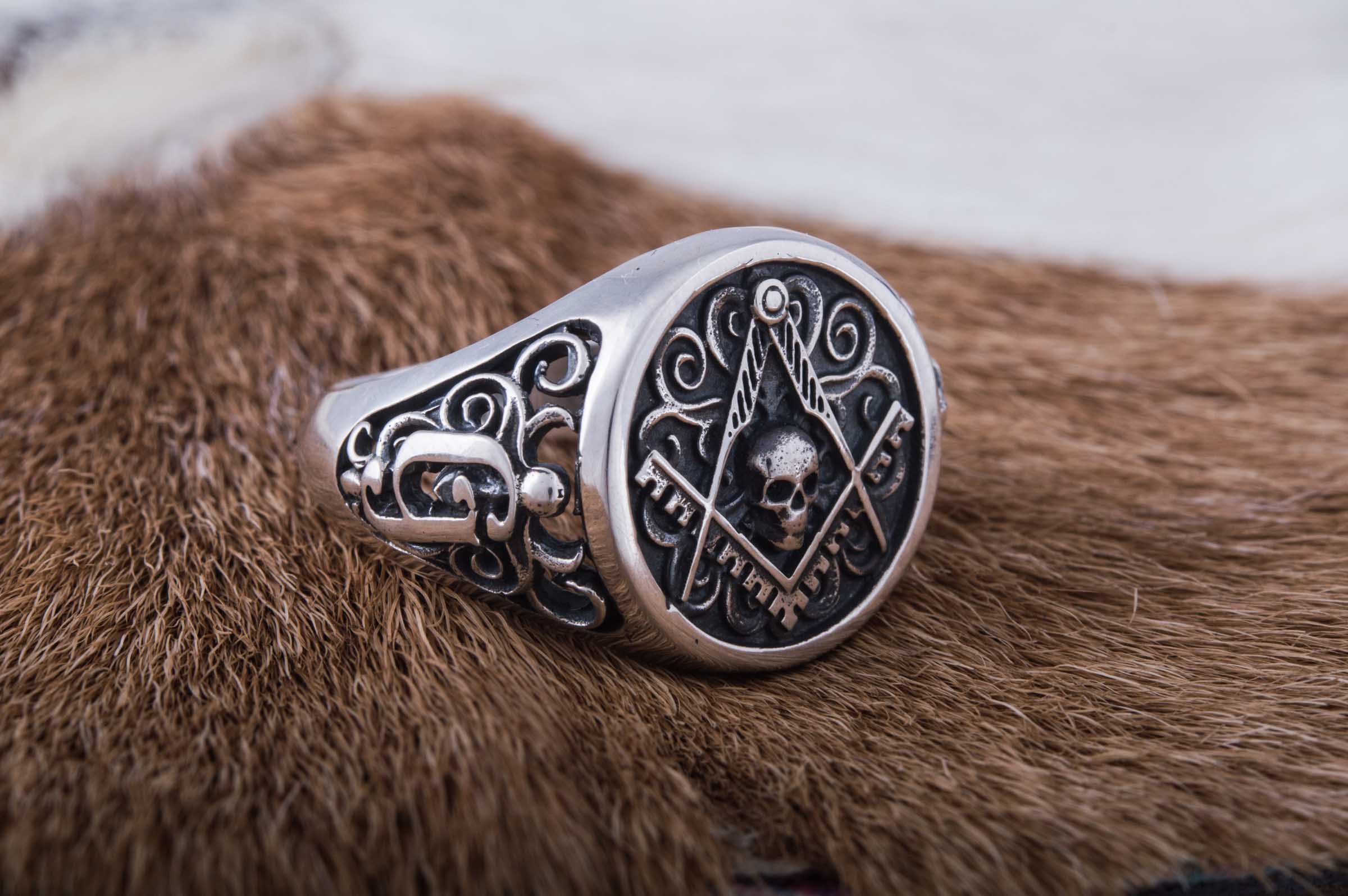 Ring with Masonic Symbol Sterling Silver Handcrafted Jewelry - vikingworkshop