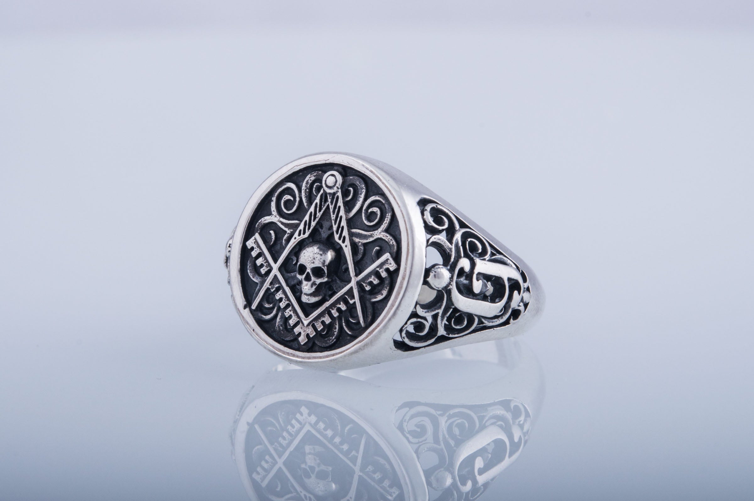 Ring with Masonic Symbol Sterling Silver Handcrafted Jewelry - vikingworkshop