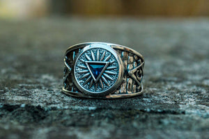 Masonic Ring with Blue Cubic Zirconia Sterling Silver Handcrafted Jewelry - vikingworkshop