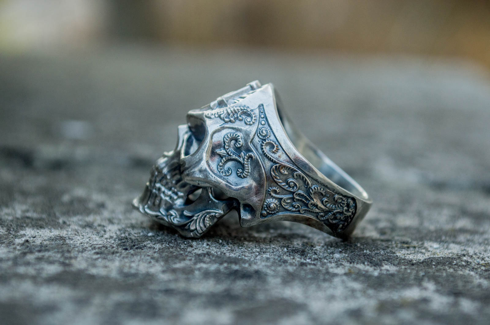 Skull Ring with Masonic Symbol Sterling Silver Unique Handmade Jewelry - vikingworkshop