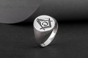 Ring with Masonic Symbol Sterling Silver Handmade Unique Jewelry - vikingworkshop