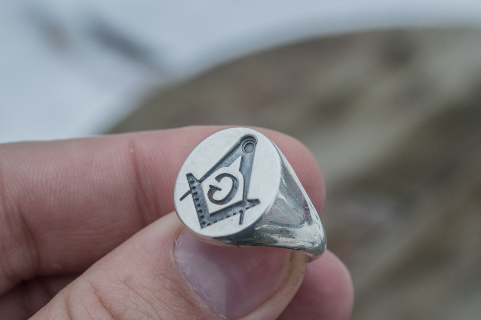 Ring with Masonic Symbol Sterling Silver Handmade Unique Jewelry - vikingworkshop