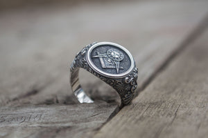 Masonic Symbol Ring with Sun Sterling Silver Handmade Jewelry - vikingworkshop