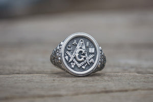 Ring with Masonic Symbols Sterling Silver Handmade Jewelry - vikingworkshop