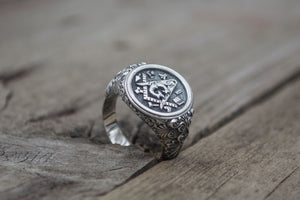 Ring with Masonic Symbols Sterling Silver Handmade Jewelry - vikingworkshop