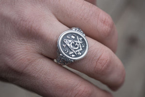 Ring with Masonic Symbols Sterling Silver Handmade Jewelry - vikingworkshop