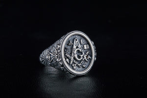 Handcrafted Ring with Masonic Symbol Sterling Silver Jewelry - vikingworkshop