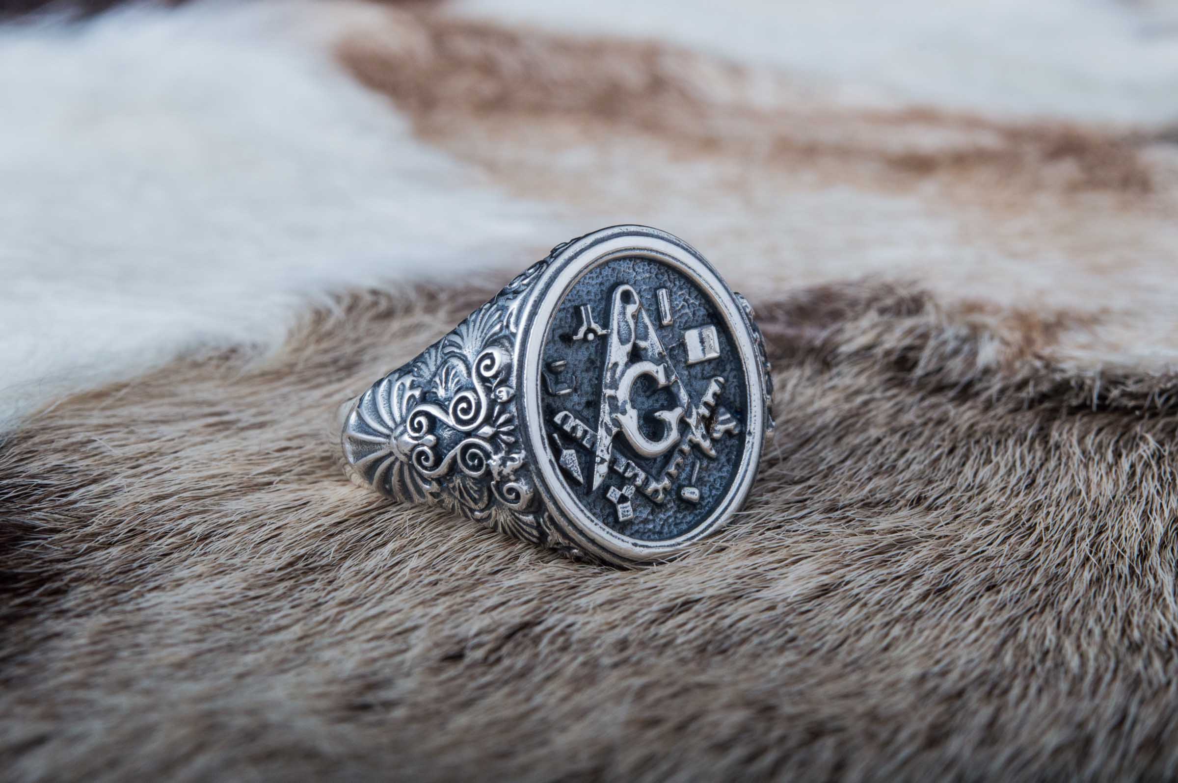 Handcrafted Ring with Masonic Symbol Sterling Silver Jewelry - vikingworkshop