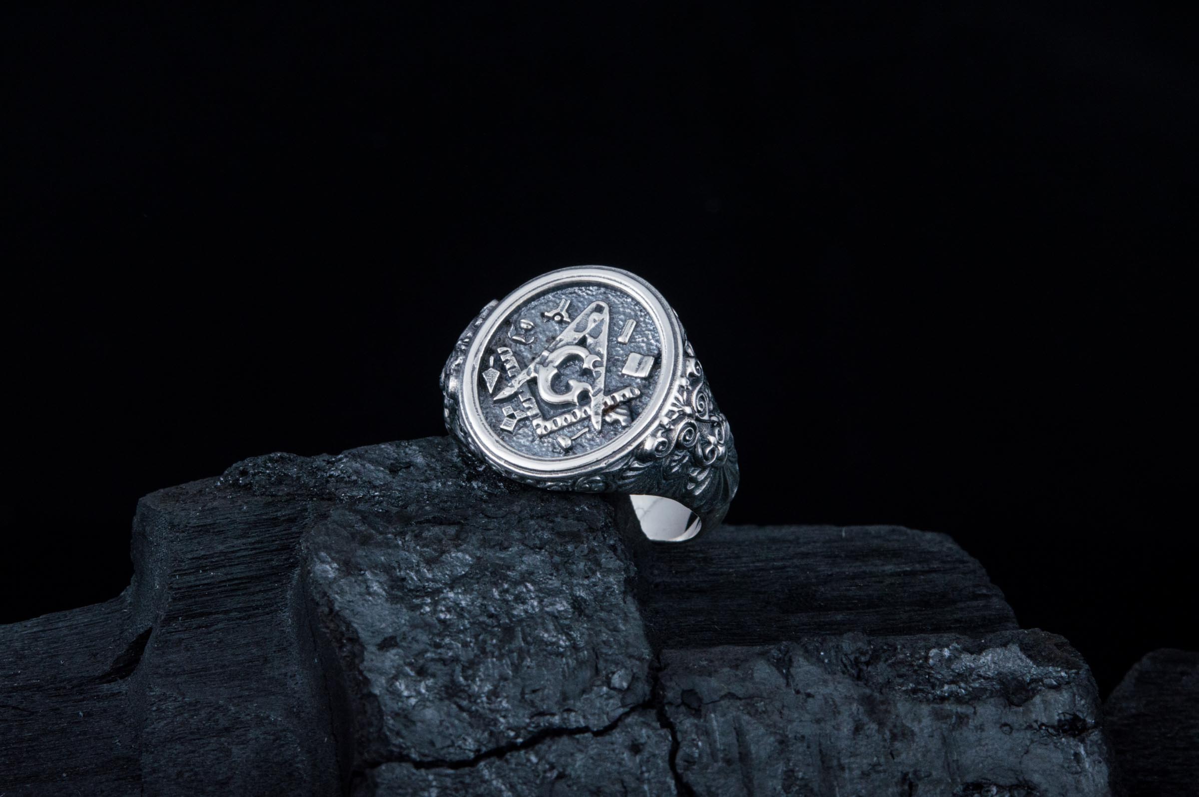 Handcrafted Ring with Masonic Symbol Sterling Silver Jewelry - vikingworkshop