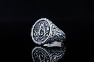 Handcrafted Ring with Masonic Symbol Sterling Silver Jewelry - vikingworkshop