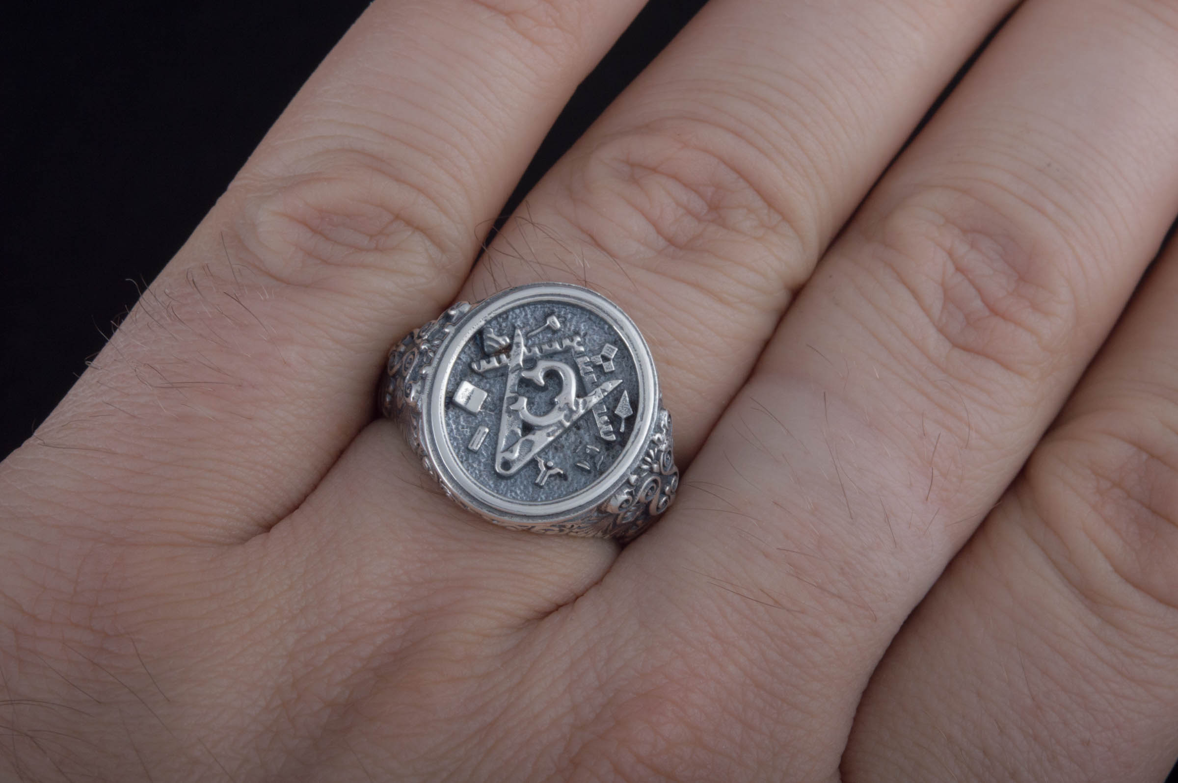 Handcrafted Ring with Masonic Symbol Sterling Silver Jewelry - vikingworkshop