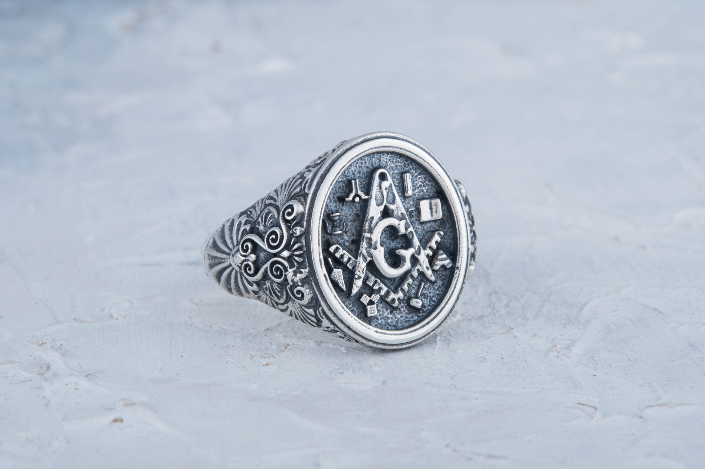 Handcrafted Ring with Masonic Symbol Sterling Silver Jewelry - vikingworkshop