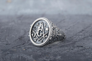 Handcrafted Ring with Masonic Symbol Sterling Silver Jewelry - vikingworkshop