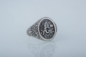 Handcrafted Ring with Masonic Symbol Sterling Silver Jewelry - vikingworkshop