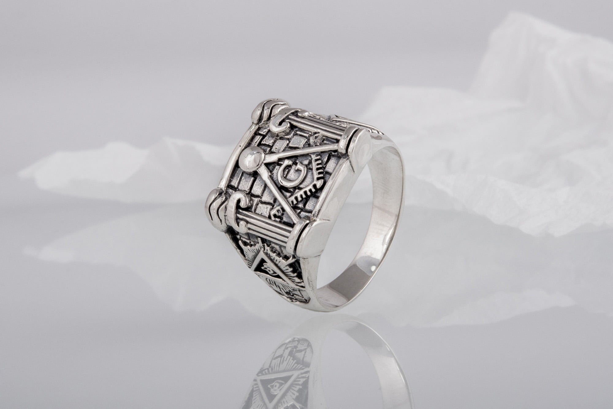 Masonic Ring with Symbols Sterling Silver Unique Jewelry - vikingworkshop