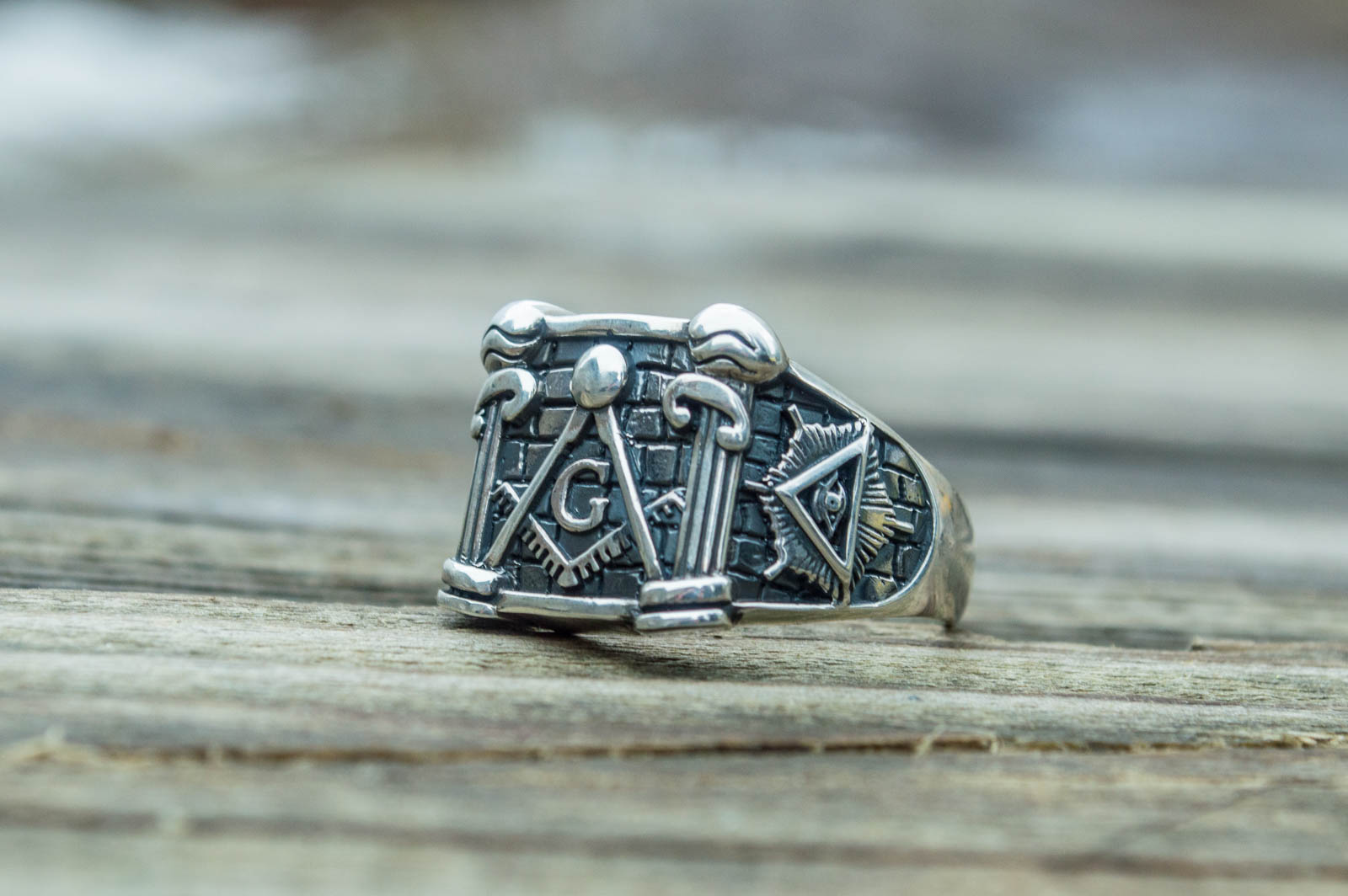 Masonic Ring with Symbols Sterling Silver Unique Jewelry - vikingworkshop