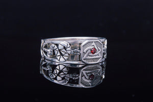 Masonic Ring with Red Cubic Zirconia Sterling Silver Jewelry - vikingworkshop