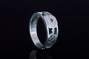 Masonic Ring with Red Cubic Zirconia Sterling Silver Jewelry - vikingworkshop