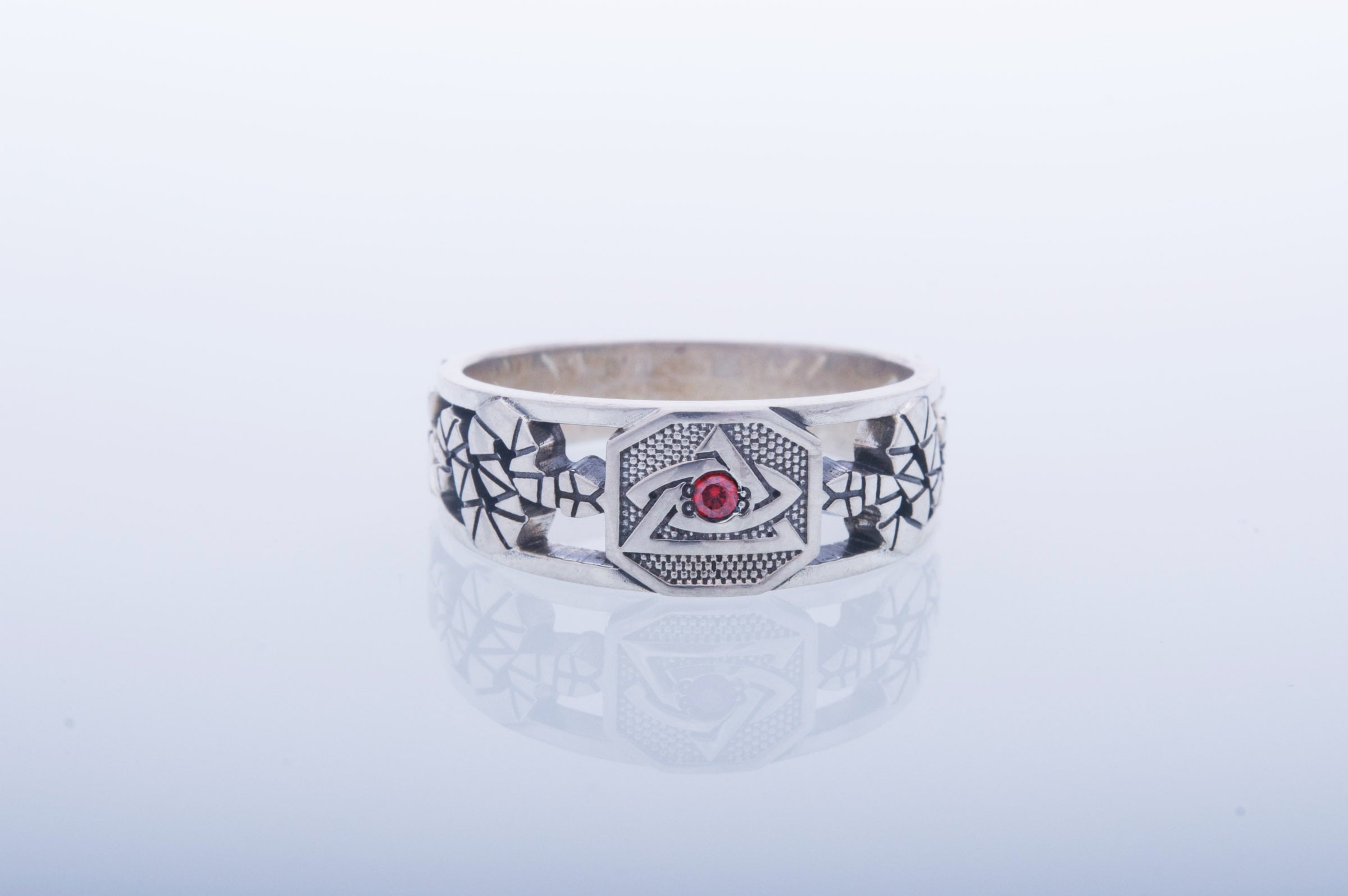 Masonic Ring with Red Cubic Zirconia Sterling Silver Jewelry - vikingworkshop