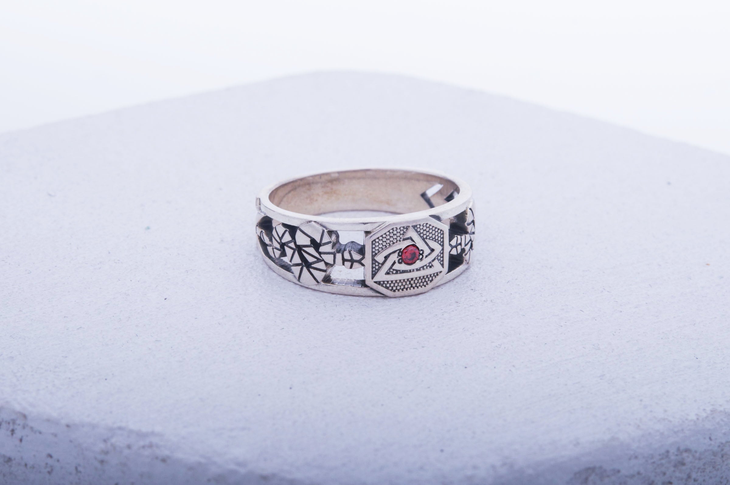 Masonic Ring with Red Cubic Zirconia Sterling Silver Jewelry - vikingworkshop