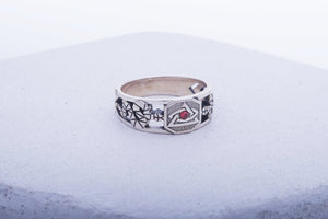 Masonic Ring with Red Cubic Zirconia Sterling Silver Jewelry - vikingworkshop