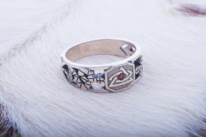 Masonic Ring with Red Cubic Zirconia Sterling Silver Jewelry - vikingworkshop