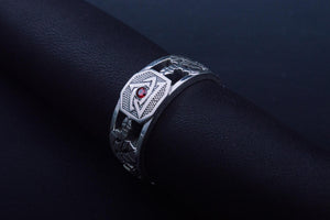 Masonic Ring with Red Cubic Zirconia Sterling Silver Jewelry - vikingworkshop