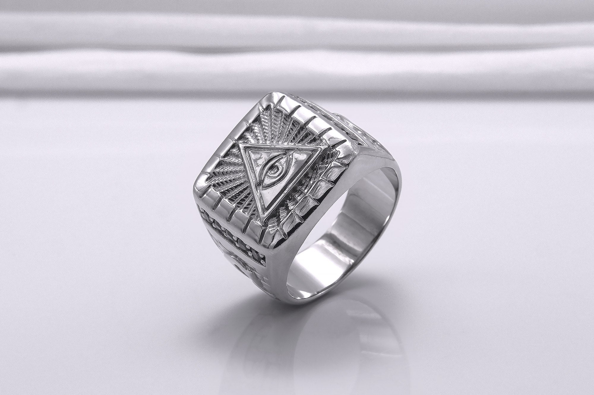 Unique Masonic 950 Platinum Ring with Eye of Providence and G symbol On Sides, Handcrafted Jewelry - vikingworkshop