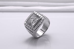 Unique Masonic 950 Platinum Ring with Eye of Providence and G symbol On Sides, Handcrafted Jewelry - vikingworkshop