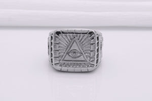 Unique Masonic 950 Platinum Ring with Eye of Providence and G symbol On Sides, Handcrafted Jewelry - vikingworkshop