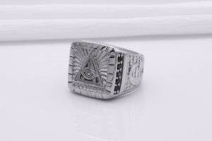 Unique Masonic 950 Platinum Ring with Eye of Providence and G symbol On Sides, Handcrafted Jewelry - vikingworkshop