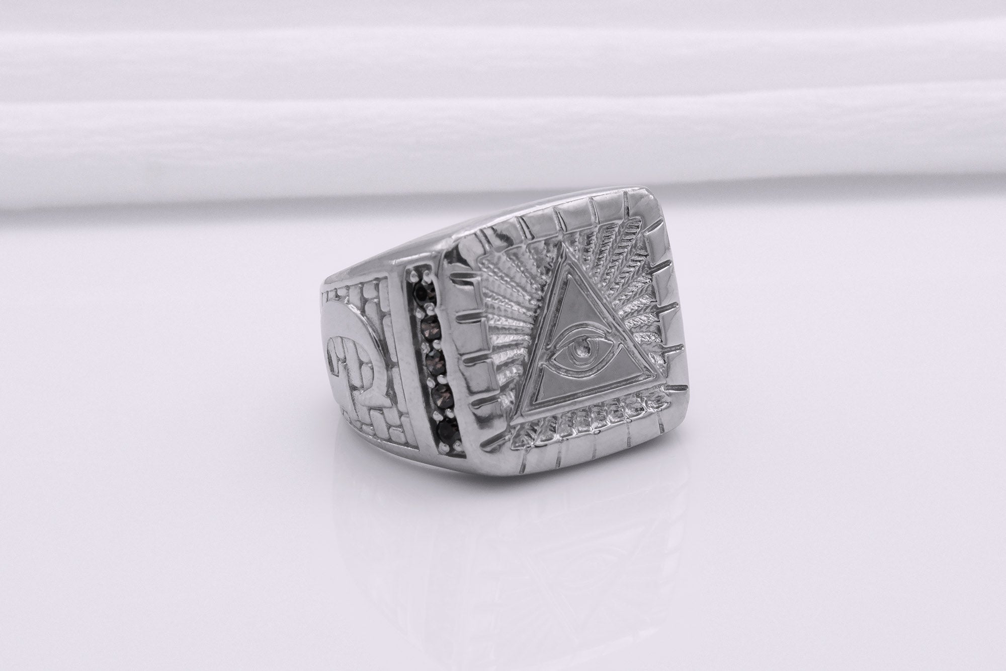 Unique Masonic 950 Platinum Ring with Eye of Providence and G symbol On Sides, Handcrafted Jewelry - vikingworkshop