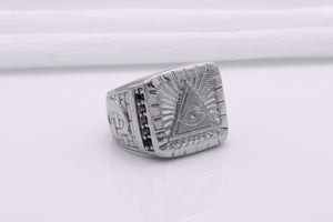 Unique Masonic 950 Platinum Ring with Eye of Providence and G symbol On Sides, Handcrafted Jewelry - vikingworkshop