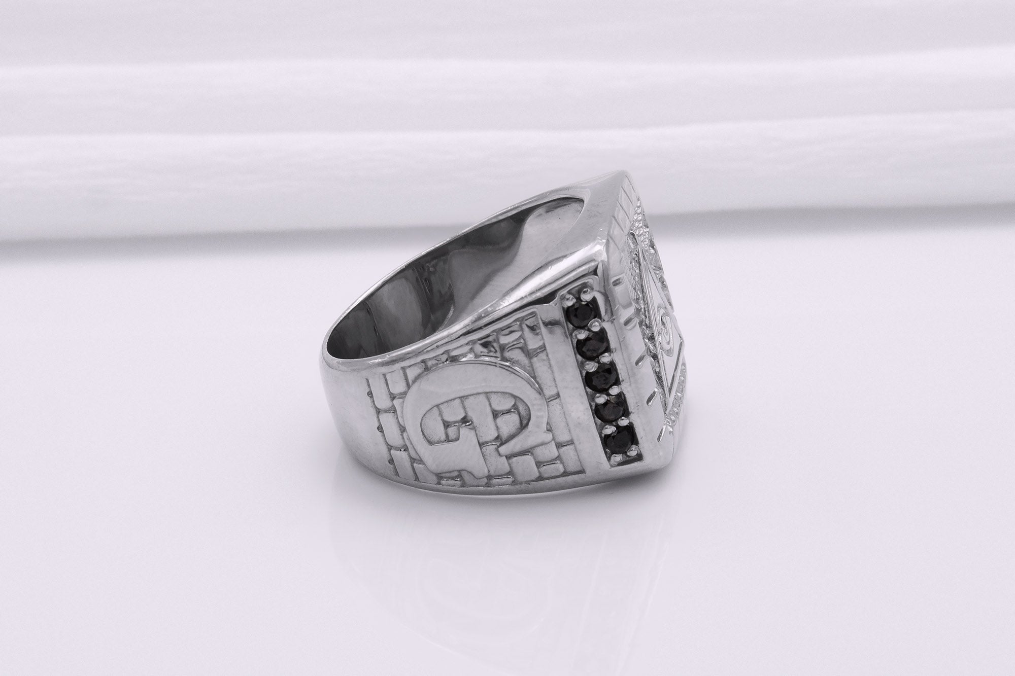 Unique Masonic 950 Platinum Ring with Eye of Providence and G symbol On Sides, Handcrafted Jewelry - vikingworkshop