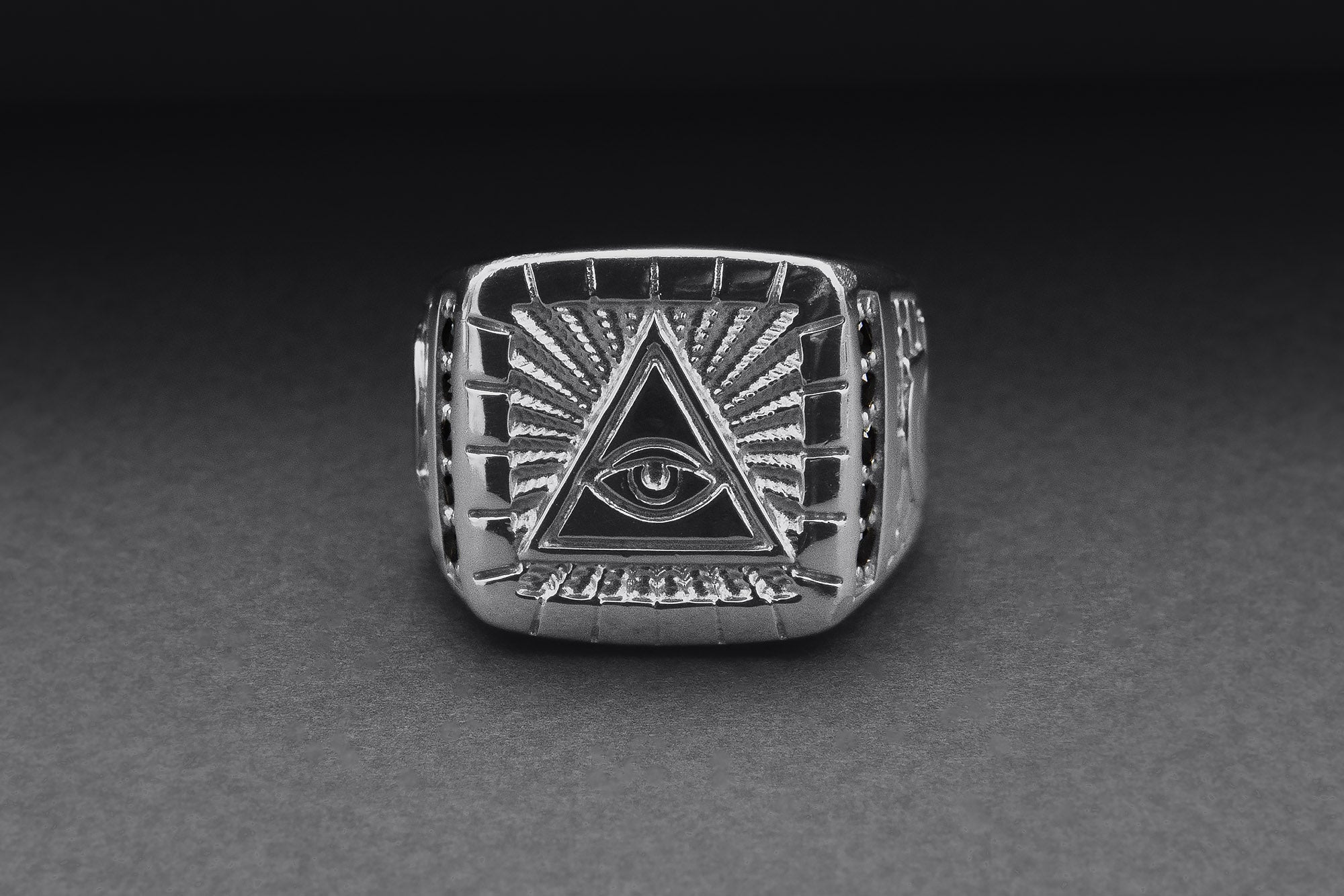 Unique Masonic 950 Platinum Ring with Eye of Providence and G symbol On Sides, Handcrafted Jewelry - vikingworkshop