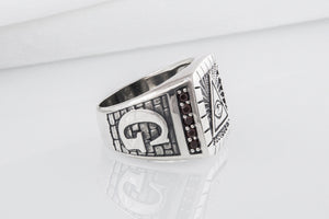 Unique Masonic sterling silver ring with Eye of Providence and G symbol on sides, handcrafted jewelry - vikingworkshop