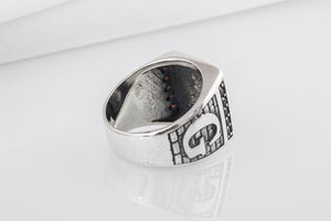 Unique Masonic sterling silver ring with Eye of Providence and G symbol on sides, handcrafted jewelry - vikingworkshop