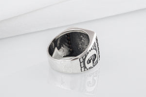 Unique Masonic sterling silver ring with Eye of Providence and G symbol on sides, handcrafted jewelry - vikingworkshop