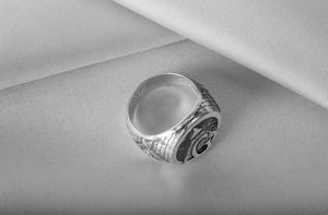 925 Silver Masonic Ring with G symbol and Bricks, unique handmade jewelry - vikingworkshop