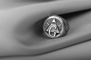 925 Silver Masonic Ring with G symbol and Bricks, unique handmade jewelry - vikingworkshop