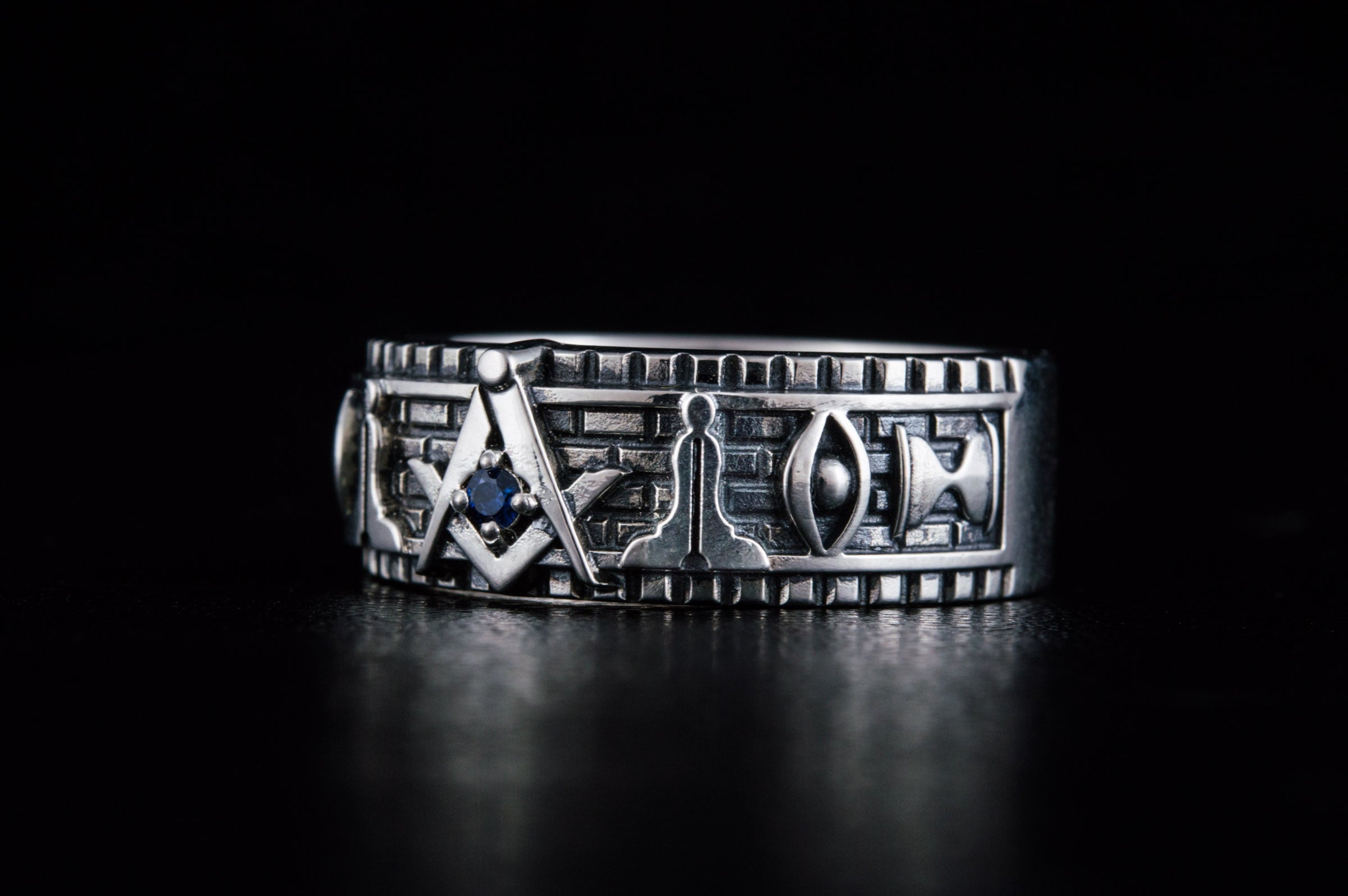 Ring with Masonic Symbols Sterling Silver Handcrafted Jewelry - vikingworkshop