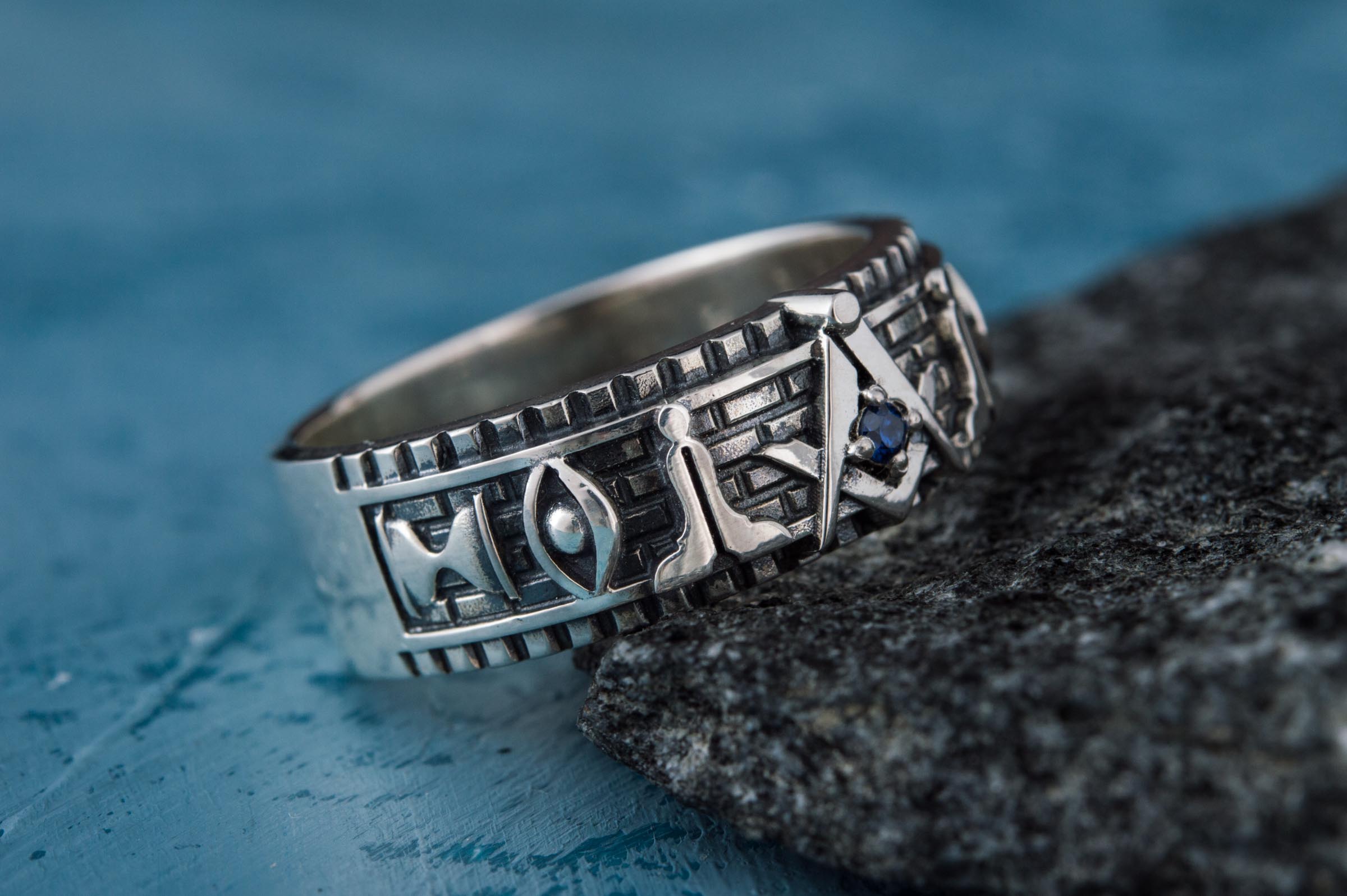 Ring with Masonic Symbols Sterling Silver Handcrafted Jewelry - vikingworkshop