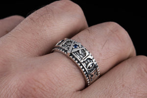 Ring with Masonic Symbols Sterling Silver Handcrafted Jewelry - vikingworkshop