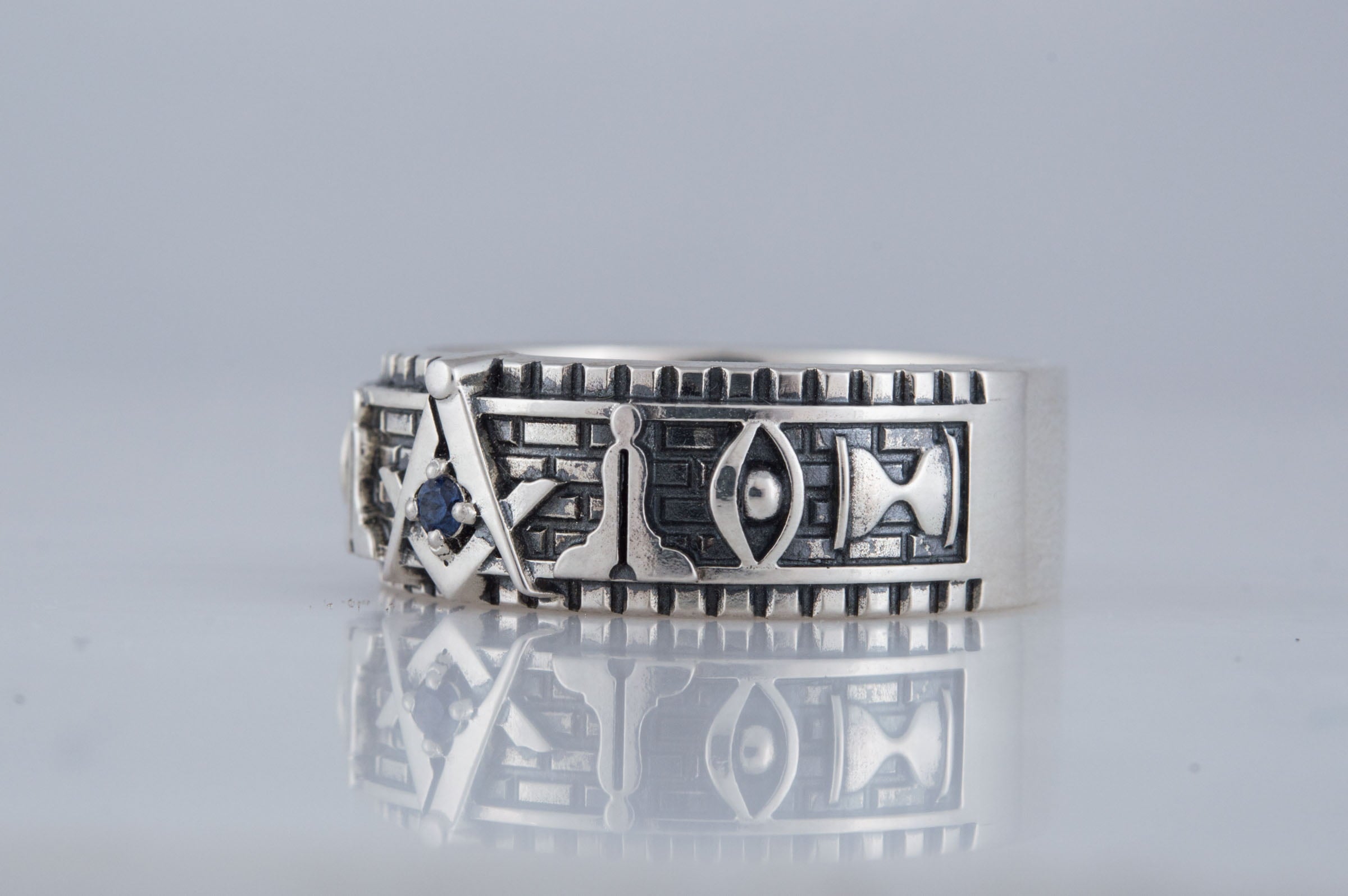 Ring with Masonic Symbols Sterling Silver Handcrafted Jewelry - vikingworkshop